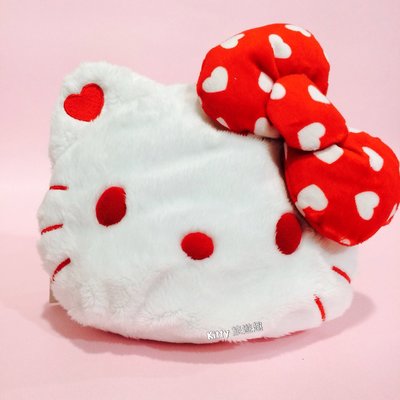 [Kitty 旅遊趣] Hello Kitty 絨毛造型化妝包 凱蒂貓 首飾包 紅白色大臉 愛心蝴蝶結 禮物 生日禮物