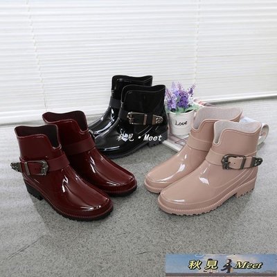 雨鞋 新款韓版時尚女士雨鞋短筒鐵扣防滑耐磨馬丁雨靴一件起批 16-促銷