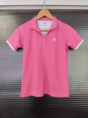 愛迪達 Adidas 桃紅色運動機能涼感透氣排汗休閒短袖POLO衫T恤上衣 climachill