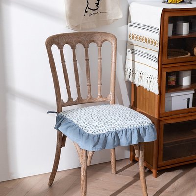 桌巾美式復古風純色木耳邊餐椅坐墊方形印花簡約家用椅子坐墊辦公椅墊