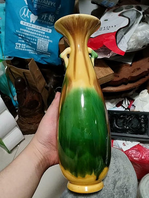 zwx 日本回流古董古玩，老物件，日本回流老三彩花瓶，高大約29厘米