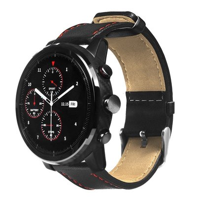 ��現貨❗❗❗華米智能手錶2/2S 紅色車線 單面皮質錶帶 Amazfit 小米華米2運動手錶替換腕帶 22mm 錶帶