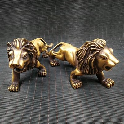 【熱賣精選】黃銅獅子對 實物拍攝 匠心巧運 工藝精湛 線條流暢清晰 立體感強