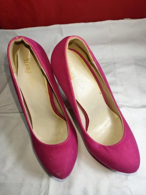 桃紅色絨布，36號婚宴鞋