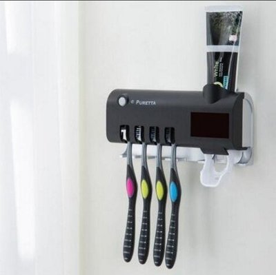 全新 puretta紫外線牙刷消毒器 多功能 自動擠牙膏器 吸壁挂置物 智能殺菌牙刷架 7677