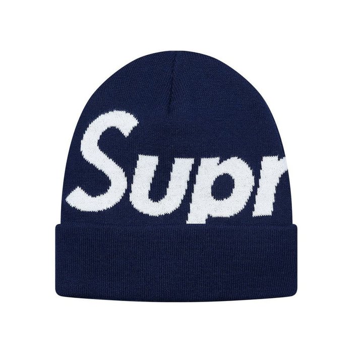 Ayw Supreme 17fw Big Logo Beanie 經典大logo 毛帽刺繡針織深藍色款 Yahoo奇摩拍賣