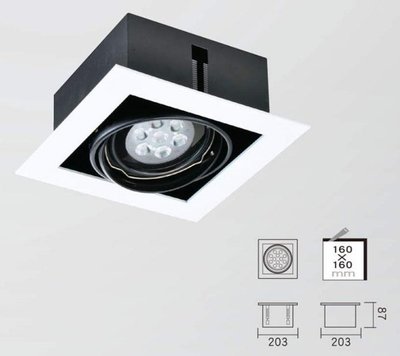LED-AR111 有邊框方形崁燈方形盒燈/白邊框(單燈)配AR111/7晶燈泡x1(CNS認證AR111光源)