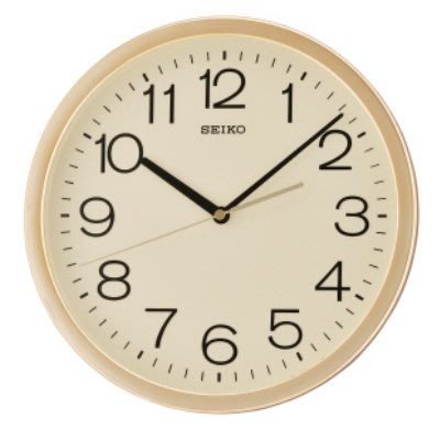 SEIKO CLOCK 日本精工標準辦公室型直徑31.1CM黃金色電鍍金屬感外框掛鐘 型號：QXA014A【神梭鐘錶】