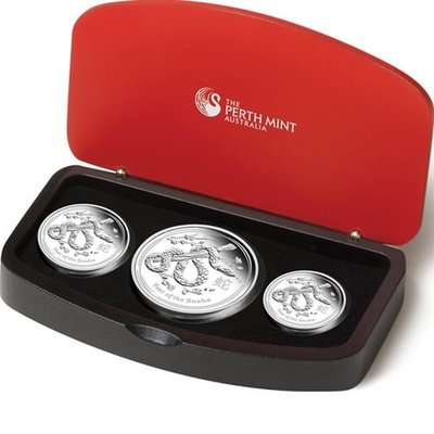 澳洲 紀念幣 2013 蛇年生肖精鑄紀念銀幣三枚套幣組-超級限量 原廠原盒