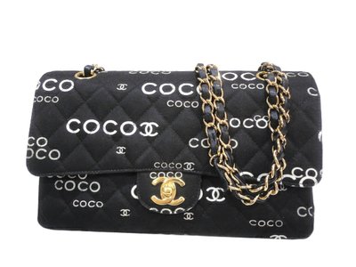 Chanel vintage 黑色牛仔布coco logo CF 25金扣鏈條包