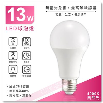 全網最低價 CNS認證 超亮LED 13W球泡燈 4000K 自然光 省電燈泡 球泡燈 E27燈泡 節能省電80%