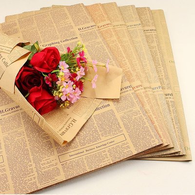 熱賣中 復古英文報紙牛皮紙鮮花包裝紙英文背景墻紙包書紙禮盒~