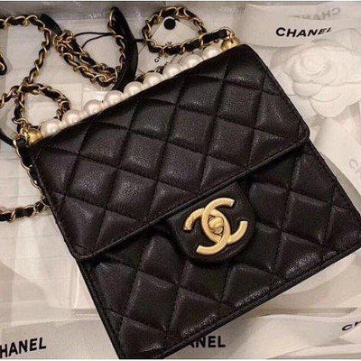 Chanel 黑色 菱格 幻象珍珠 金CC 鏈帶 斜背 Coco 口蓋包 AS0584 現貨