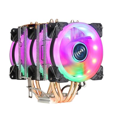 現貨熱銷-純銅6熱管塔式CPU散熱器風扇全銅熱管靜音AMD電腦cpu散熱彩色風扇