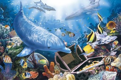 日本拼圖 Lassen 海洋 海豚 1000片 拼圖，12-030