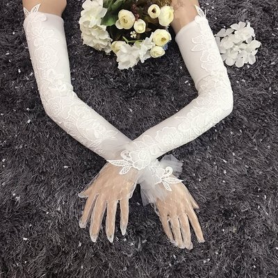 【熱賣精選】新娘手套長款蕾絲加厚全指冬款加長婚紗白色手套演出影樓造型手套#頭紗#手套