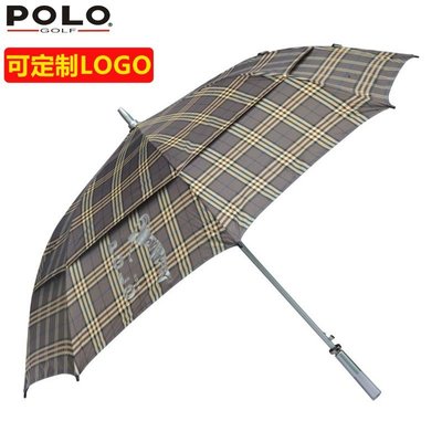 POLO 高爾夫球傘   雙層 雙人防風 男女 長柄格子款雨傘 防水-特價