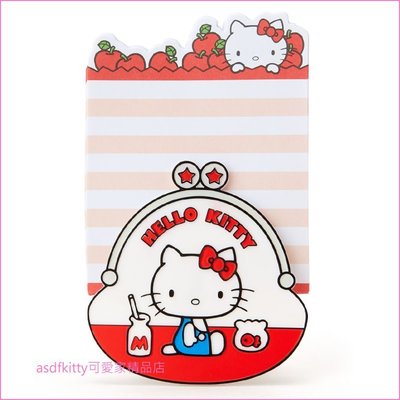 asdfkitty可愛家☆KITTY紅蘋果便條紙附造型夾底座-日本正版商品