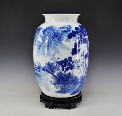 INPHIC-景德鎮陶瓷 落地花瓶 手繪山水圖 工藝擺飾 現代青花瓷花瓶