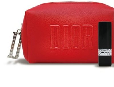 Dior 迪奧 藍星唇膏 迷你版 色號 999 + 紅色化妝包 旅行組