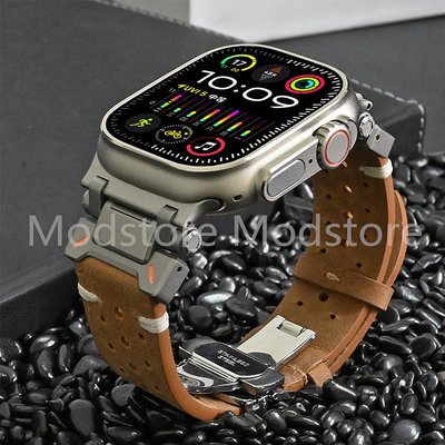 復古瘋馬皮革錶帶 適用蘋果手錶Apple Watch Ultra 2 49mm-3C玩家