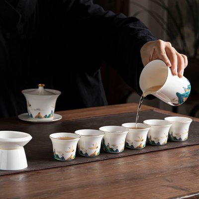 現貨熱銷-高檔通透白瓷茶具全套家用商談會客茶道禮盒裝