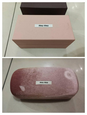 【二手衣櫃】義大利 MIU MIU 太陽眼鏡盒 法蘭絨眼鏡盒 眼鏡收納盒 + 原廠紙盒 包裝盒 禮盒 粉紅色 眼鏡盒