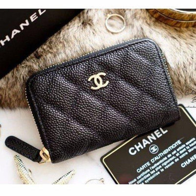 CHANEL A69271 小牛皮荔枝紋 金CC LOGO 拉鍊零錢包