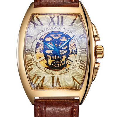 現貨男士手錶腕錶SEWOR正品機械錶速賣通爆款方形鏤空透底男士機械皮帶錶