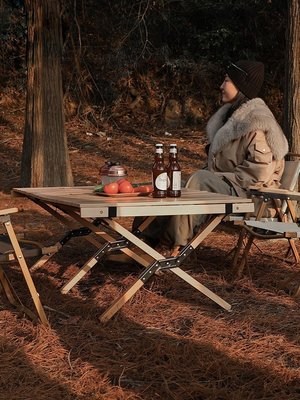 熱銷 驢盾戶外折疊桌便攜式露營蛋卷桌野餐野外自駕游實木桌椅小茶桌子