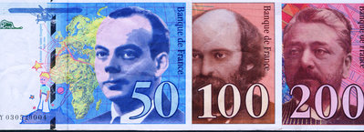 法國1997年版法郎三張套(含50法郎 100法郎 200法郎) 8成左右品相 紙幣 紀念鈔 紙鈔【悠然居】851