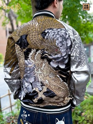 (硬骨頭)日本 絡繰魂 鳳凰x龍神 全刺繡 外套 夾克 橫須賀 和柄(非華鳥風月.鬼洗.地藏小王)雙面穿 L號