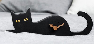 歐式 趴姿慵懶黑貓造型時鐘桌鐘 可愛黑貓貓咪造型鐘創意居家家飾小貓座鐘床頭鐘 時鐘靜音鐘裝飾鐘