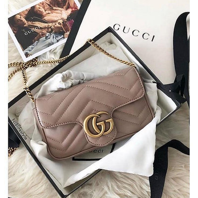 二手 Gucci Super Mini GG Marmont 斜背包 裸色 476433 肩背包現貨