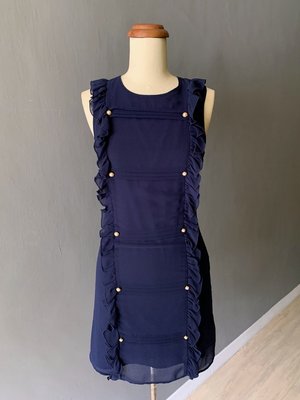 Miss Selfridge 深藍色雙排釦復古洋裝，UK8/S