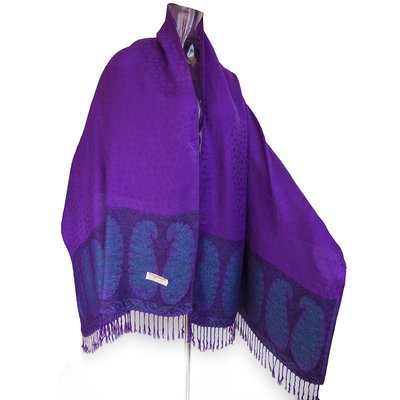 100%超細羊毛PASHMINA綿羊絨羊毛紫色斑點織紋流蘇圍巾