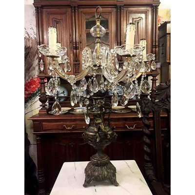法國百年古董青銅天使雕塑大型豪華水晶檯燈 #02073
