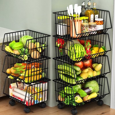【熱賣下殺】廚房蔬菜收納置物架菜籃子多層落地水果蔬果收納筐家里用的放菜架
