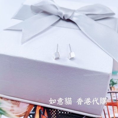 香港正生純銀 HK 方塊純銀耳環 簡約風 S925 流行飾品 如意貓