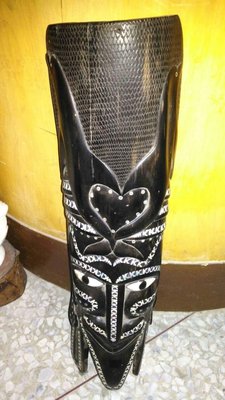 [御寶閣] 古董 文物 藝品 字畫 化石~黑檀木 鑲貝 大型面具 黑檀木雕 原住民文物 老文物