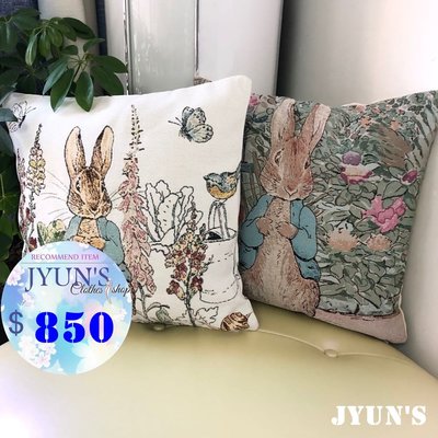 JYUN'S 新款出口日本卡通可愛彼得兔子系列方形抱枕靠墊枕頭棉麻*無枕芯 2款  預購