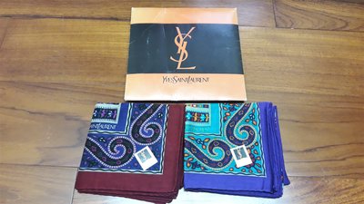 YSL 手帕 絲巾 圍巾( 2 條)  尺寸:50cmX50cm  配件:YSL紙盒