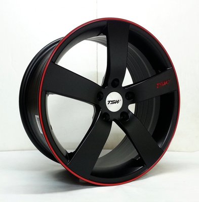 全新鋁圈 wheel S1106A 17吋鋁圈 5/100 5/112 5/114.3 平光黑邊滾紅TSW紅字