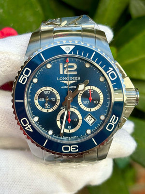 浪琴 LONGINES 型號L38834966 藍面 深海征服者系列 浪鬼陶瓷 三眼計時潛水腕錶 錶徑43 mm