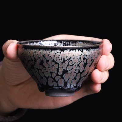 正規逆輸入品 天目茶碗+鉢口油滴-単建杯 セラミックス鉄胎青油滴復古単