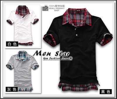 【Men Star】免運費 韓版假兩件式格紋POLO衫 男 媲美 g2000 stage uniqlo lativ