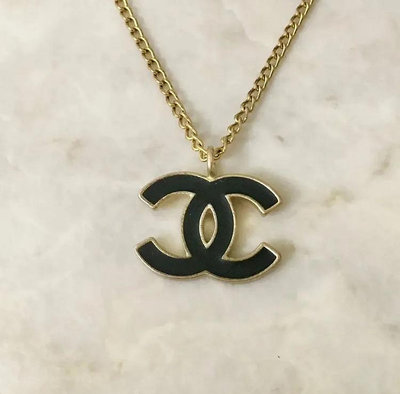 Chanel vintage香奈兒復古中性款黑色cc標誌金色項鍊
