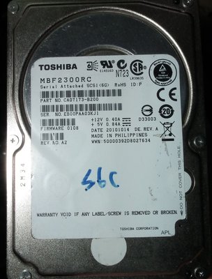 Toshiba良品SAS 300GB 10K 2.5吋硬碟MBF2300RC萬轉300G東芝6G SCSI伺服器用硬碟