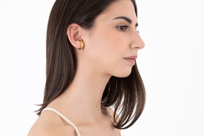 CINCO 葡萄牙精品 Arlo Earring 925純銀鑲24K金 C型圓耳環 無耳洞女孩必備