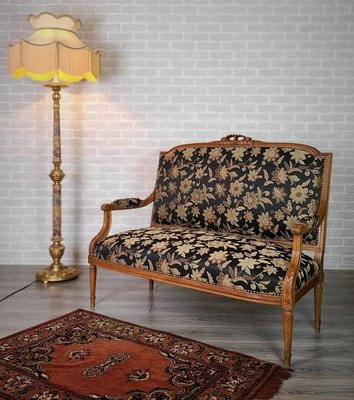【卡卡頌  歐洲古董】Rare! 19世紀 尊貴 法國 路易十六 胡桃木 細膩雕刻 雙人 古董椅  沙發BDS ✬